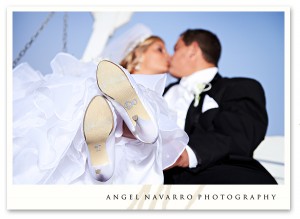 Bride and Groom Funny Shoes Kissing