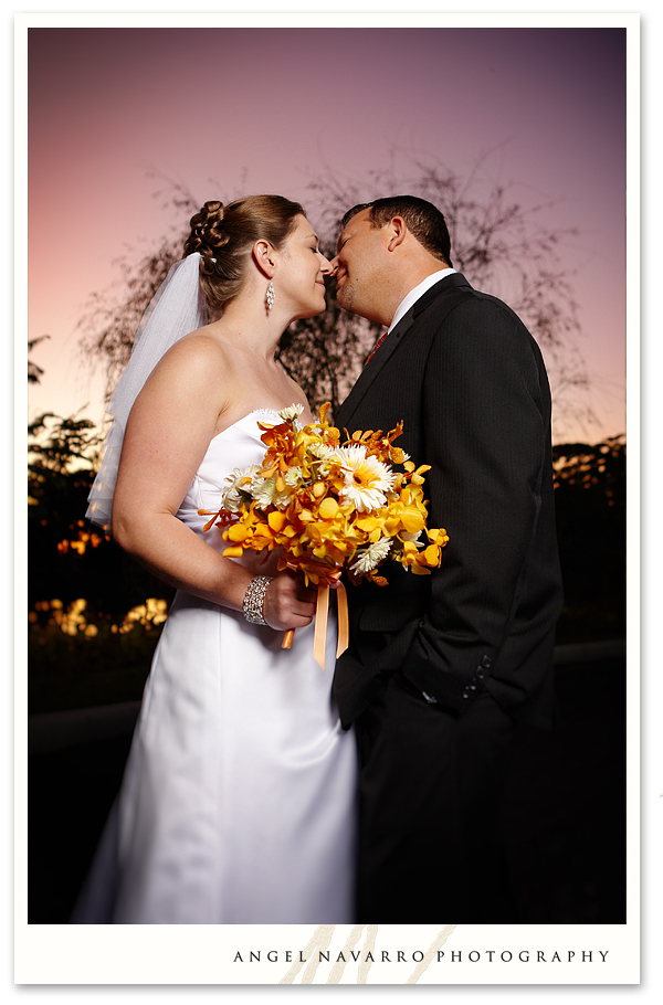 Outdoor wedding picture during sunset in Florida