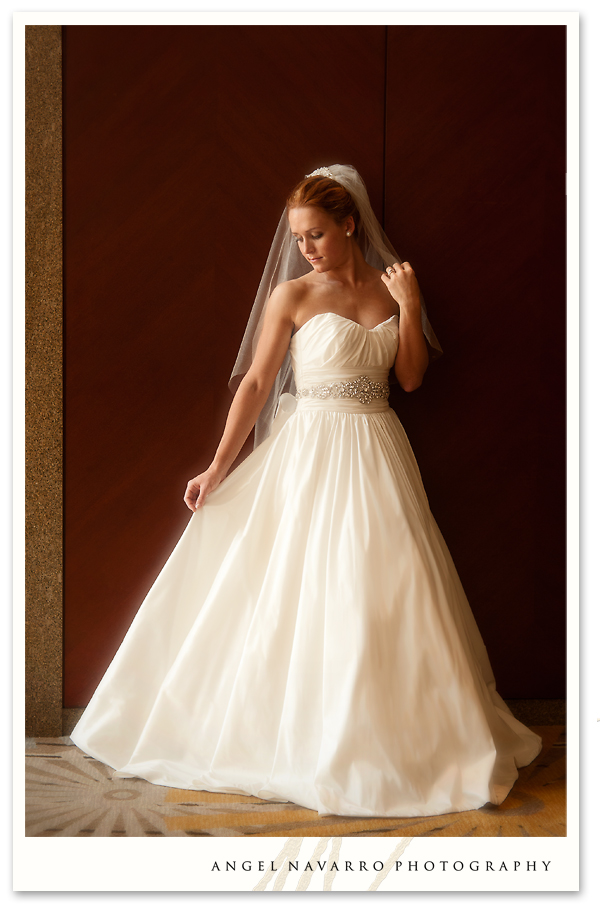 A full-length bridal portrait.