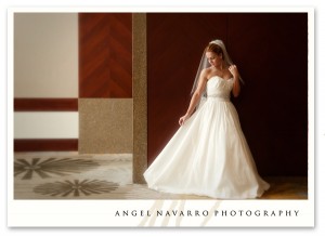 A full-length bridal portrait