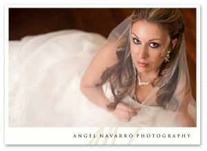 Bridal picture of bride looking up