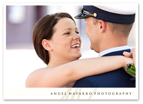 bride embracing military soldier