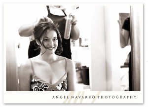 Bride having her hair done.