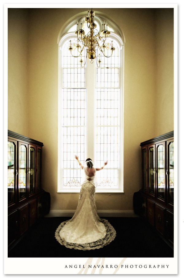 The bride in a dramatic portrait.