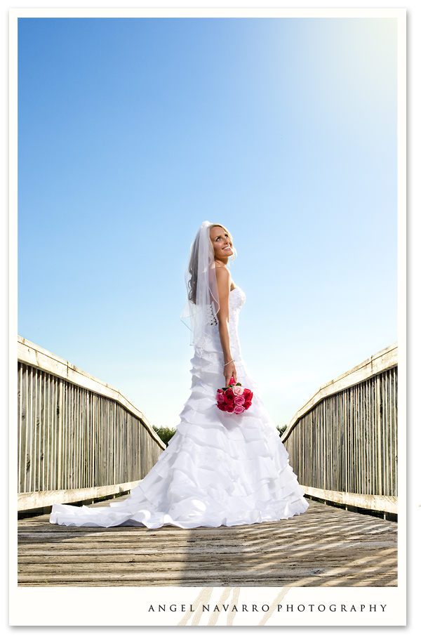 Bridal portrait outdoors on a bridge
