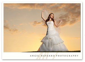 Dramatic bridal portrait at sunset