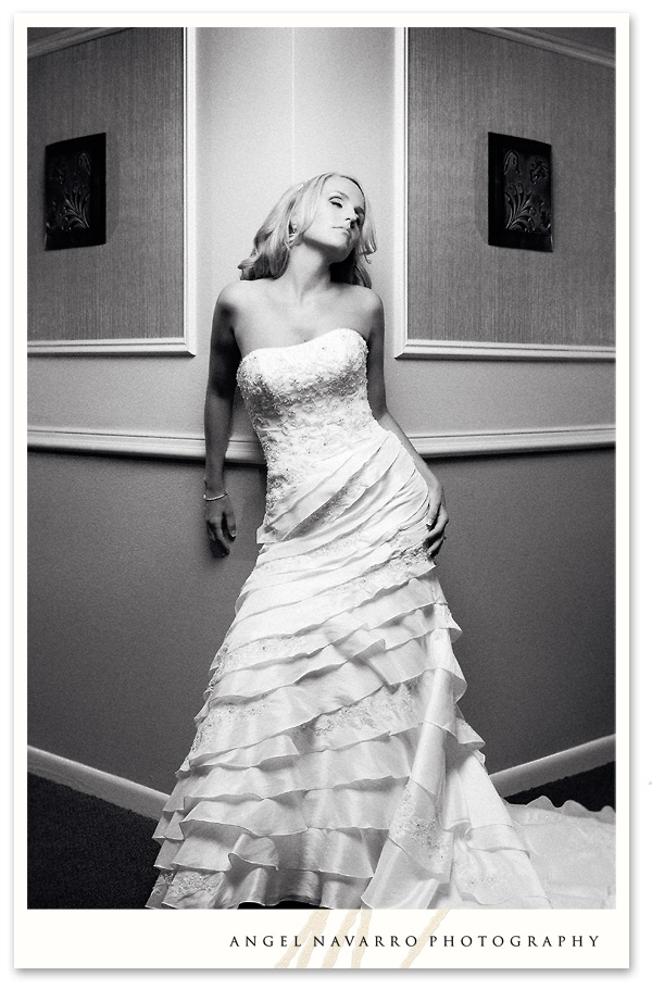 Bridal photograph in corner of a hallway.