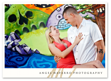 Fun background in engagement picture.