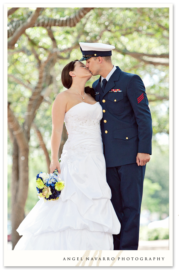 Military wedding, soldier kissing his wife