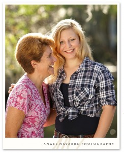 Senior gal and mom take a break during daughter's senior picture session.