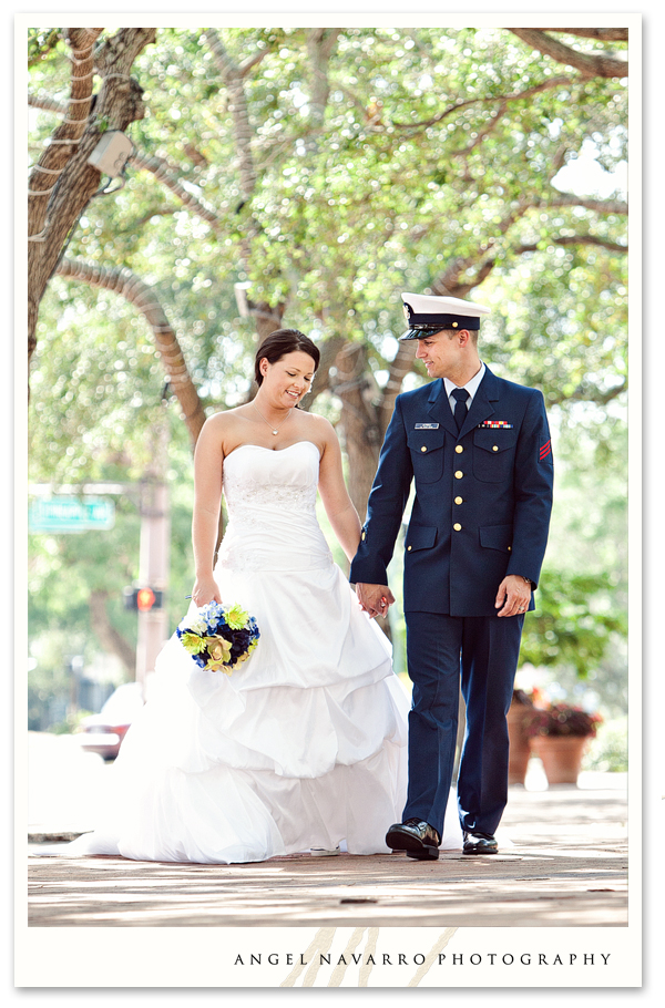 Soldier walking bride on wedding day