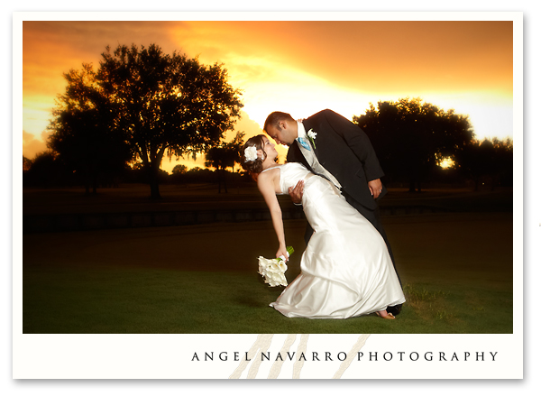 Striking wedding portrait at sunset.