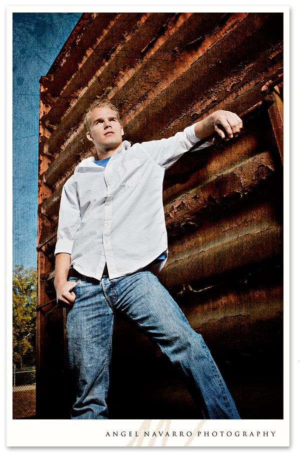 High School Senior Picture in Front of Old Train Cart