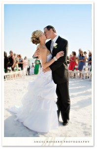 The wedding kiss after the ceremony.